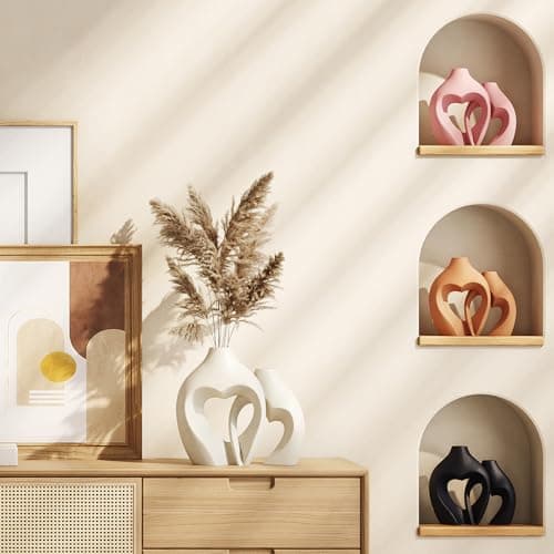 White Vases for Decor, Heart Shaped Ceramic Vase Set of 2, Nordic Heart Shaped Vases, Minimalist Decorative Vase for Table Centerpiece Wedding Dining Living Room Office House Decoration