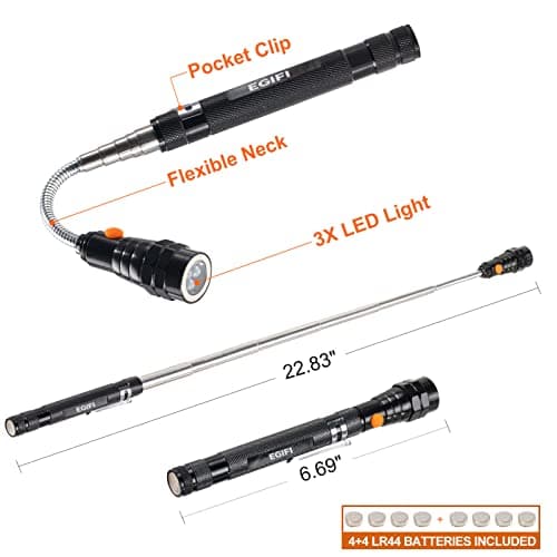 Gifts for Him, LED Magnetic Pickup Tools, Telescoping Magnetic Flashlight Pick Up Tool, Christmas Stocking Stuffers for Men Adults, Unique Cool Gifts for Men, Dad, Husband, Black