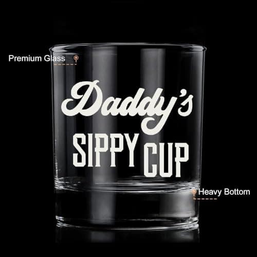 LIGHTEN LIFE Daddy's Sippy Cup Whiskey Glass 12 oz,Unique Dad Gift in Valued Wooden Box,Funny Gag Gift for New Dad,Father,Husband from Kids Wife for Father's Day,Birthday,Christmas
