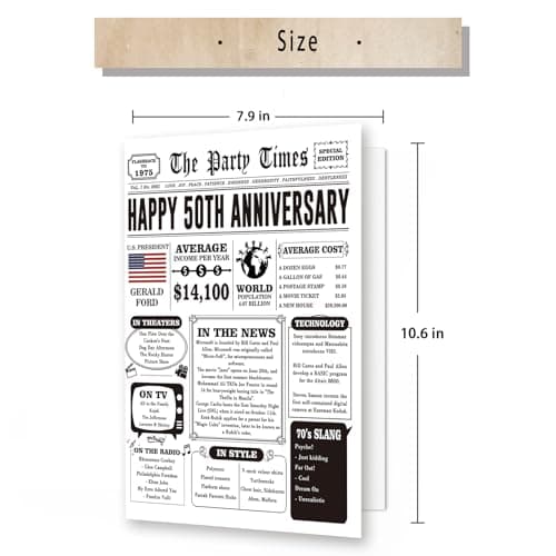 Happy 50th Anniversary Card Gifts for Women Men, Jumbo 50th Wedding Anniversary Cards Gift for Husband Wife, Retro 50 Year Old Anniversary Decoration for Couple