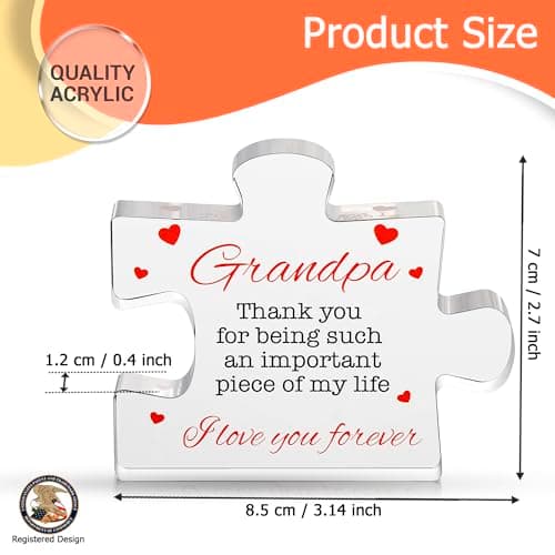 Gifts for Grandpa - Engraved Acrylic Block Puzzle Gift 3.35 x 2.76 inch - Novelty Birthday, Christmas, Valentine's Gifts