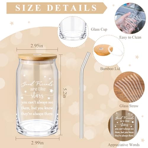 Zhehao 8 Pack Friendship Gifts for Women Friends Gifts Bulk 16oz Iced Coffee Glasses with Bamboo Lids and Straws for Sister Friend Holiday Birthday Party Drinking