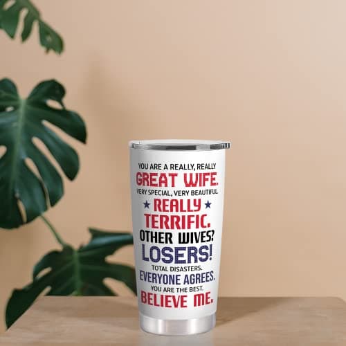 Gifts for Wife from Husband - Wedding Anniversary for Women, Birthday, Christmas, Valentines Day, Mothers Day Gifts for Her - Wife Gift Ideas - 20 Oz Stainless Steel White Tumbler