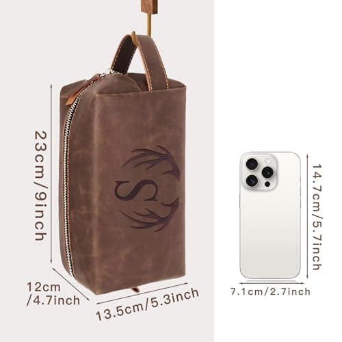 Mens Toiletry Bag Personalized Easter Fathers Day Birthday Gifts for Men Him Initial PU Leather Waterproof Shaving Bag for Toiletries Accessories Travel Essential for Dad Husband Boyfriend (M)