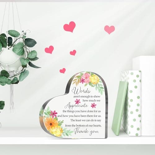 Thank You Gifts for Women Coworkers Boss, Thank You Presents for Friends Teacher, Appreciation Paperweight Desk Decor Plaque, Inspirational Office Sign Acrylic Heart