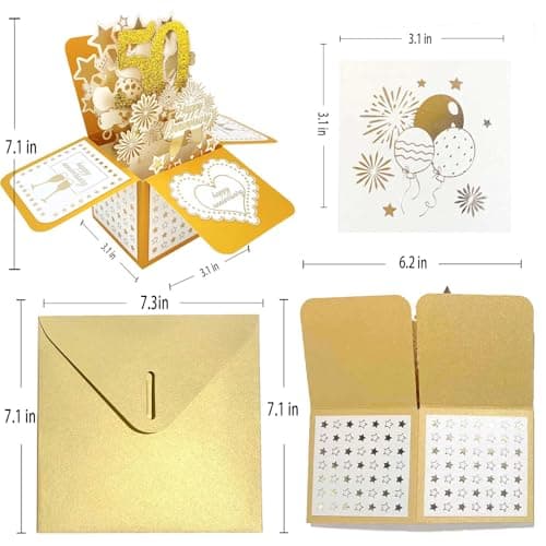 Asmallgf Happy 50th Anniversary Pop Up Card, Comfort Fifty Year Golden Wedding Anniversary Cards for Couple, Perfect Anniv Card for Couple Husband Wife