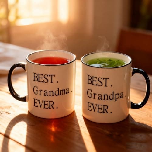 Mecai Grandparents Gifts-Best Grandma/grandpa ever -11 OZ ceramic Coffee Mugs set of 2- Novelty Christmas Birthday Thank You Gifts For Grandparents Ideas