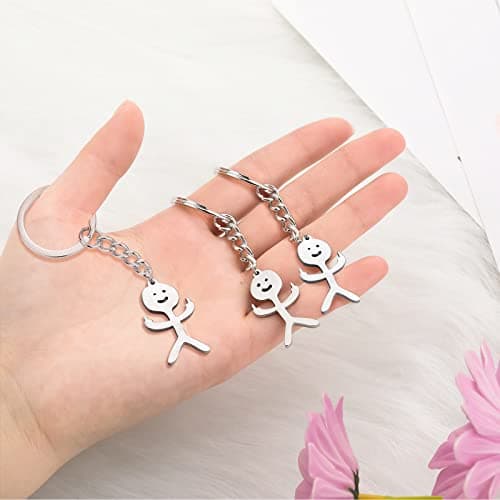 Junkin 3 Pcs Christmas Stainless Steel Funny Doodle Keychain Finger Keychain Long Distance Friendship Jewelry Gift Women Men