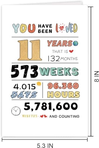 Cute 11th Birthday Card for Boys Girls, Ideal eleven Year Old Birthday Card Gift for Son Daughter Grandson Granddaughter, Happy Birthday Card for 11 Years Old Children, 11Th Birthday Decoration