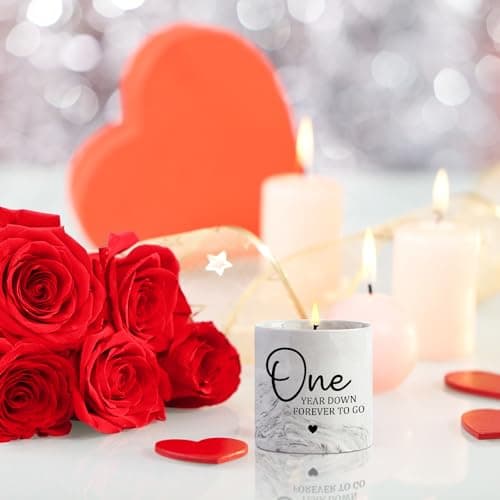 1 Year Anniversary Candle for Girlfriend Boyfriend - One Year Anniversary Wedding Gifts for Couple First Year Anniversary Present for Wife Husband Fiance - 6 Oz 1st Anniversary Porcelain Candle
