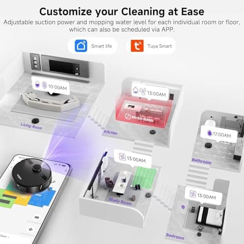 MONSGA Robot Vacuum and Mop Combo, 6000Pa Robotic Vacuum with 3.5L Self Emptying Station, Lidar Navigation Robot Vacuum Cleaner, 180mins Runtime, APP/Remote/Voice Control, for Hard Floors and Carpets