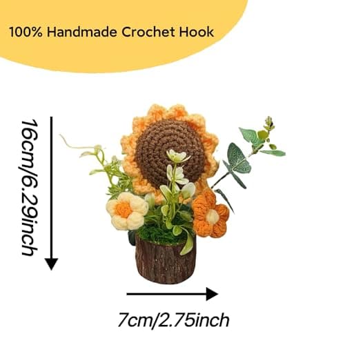 Handmade Crochet Knitted Sunflower Bouquet Creative Knitted Potted Plant Mini Cute Home Desktop Decorations and Gifts for Friends, Lovers, Classmates