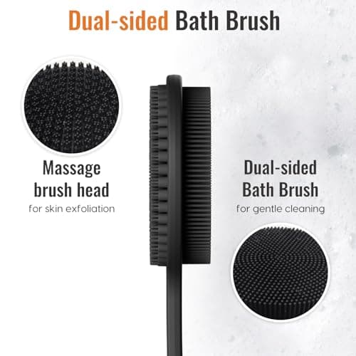 VWMYQ VWMYQ Silicone Back Scrubber for Shower, 17in Lengthen Long Handle Body Brush, Double Sided Shower Brush for Shower Exfoliating and Massage Can Produce Rich Foam, Long Handle Back Scrubber for Men