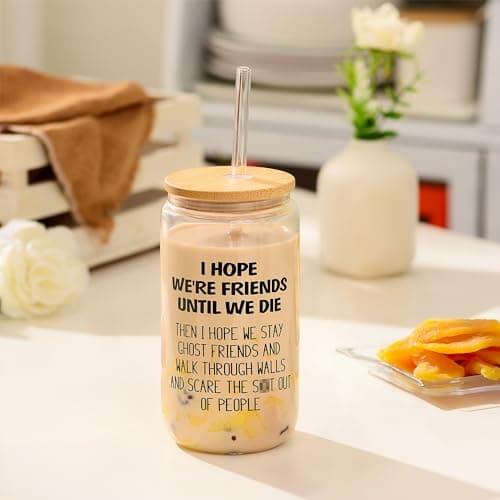 Gifts for Women Men, 16oz Drinking Glass Cup, Unique Friendship Gift for Best Friend BFF Bestie, Funny Personalized Birthday Christmas Valentines Mothers Day Present for Her Him Coworker Sister Female