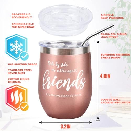 Kolewo4ever 12 Pieces Girl Trip Gifts Favors Bulk Friend Appreciation Gifts Set 4 Friends Wine Tumbler 4 Friends Cosmetic Bag 4 Keychains Appreciation Funny Long Distance Friendship Gift