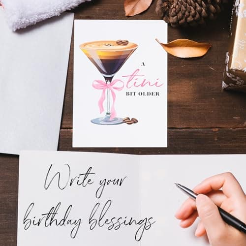 Espresso Martini Birthday Card-Funny Coffee & Cocktail Greeting Card for Women Best Friend Sister Daughter Wife-A Tini Bit Older Birthday Gift 21st 25th 30th (White-Tini)