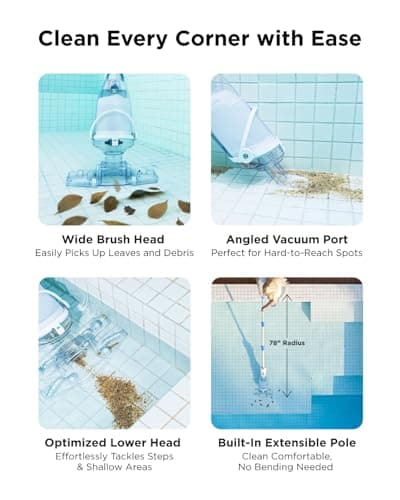 InoKraft Pool Vacuum for Above Ground Pool, Cordless Handheld Pool Vacuum for Inground Pools, Rechargeable Pool Cleaner with Powerful Suction up to 18.5 gallons/min, Ideal for Leaves, Debris, Blue