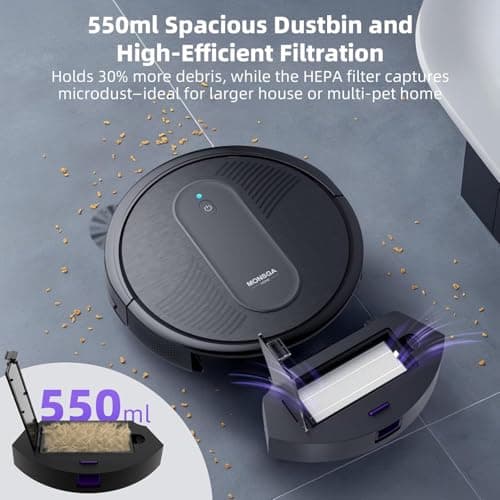 MONSGA Robot Vacuum Cleaner, 4000Pa Powerful Suction Robotic Vacuum, 3.2" Super-Slim, 140Min Runtime, Vacuum Robot for Hard Floor/Low Pile Carpet/Pet Hair, Remote/App/Voice Control, Schedule Clean