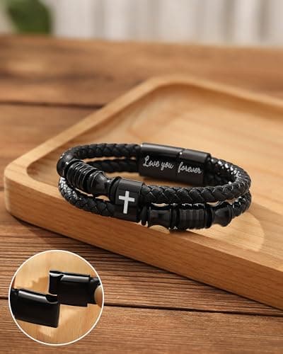 UNGENT THEM Joshua 1:9 Encouraging Christian Birthday Gifts for Boys Teens Men, Bible Verse Leather Cross Bracelet
