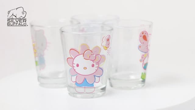 Silver Buffalo Sanrio Hello Kitty Spring Garden Flowers 4 Pack Mini Glass Set, 1.5 Ounces
