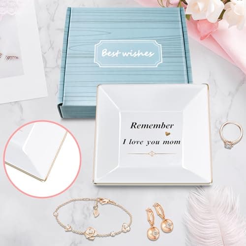 Ceramic Jewelry Tray for Mom: Christmas Gifts for Women Wife Grandma.Trinket Tray Dish Decorations for Rings Earrings Necklaces Bracelet, Mothers Day Birthday Gifts for Women Mom Sister Friends