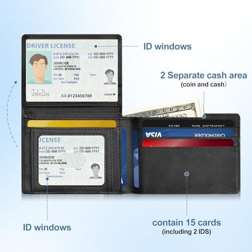 Slim Rfid Leather Wallet for Men: Stocking Stuffers Birthday Gifts for Men Him Boyfriend Husband Grandpa Minimalist Travel Wallet Gifts Ideas for Christmas Anniversary Valentines Fathers Day