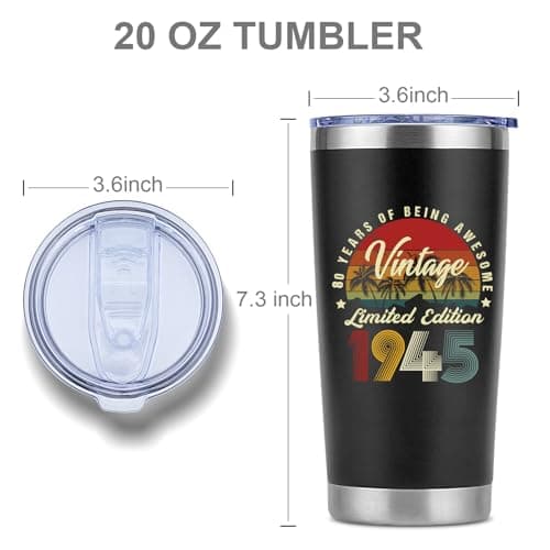 Funny 80th Birthday Gift For Men,Cool Gifts for 80 Year Old Man,80th Birthday Decorations for Men,1945 Gift Idea for Dad Husband Friend Grandpa-20 Oz Vintage1945 Tumbler