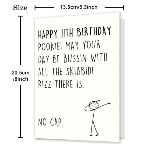 11th Birthday Card,11 Year Old Birthday Gifts & Decorations for Boys Girls Son Daughter Nephew Niece,Funny 11th Birthday Card for Him Her with Gen Z Teenagers Slang Meme-Inspired Design