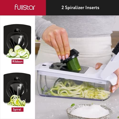 Fullstar The Original Pro Chopper - Vegetable Chopper and Spiralizer, Food Chopper with Container, Fruit Slicer, Kitchen Gadgets & Accessories, Home Essentials (9 in 1, White)