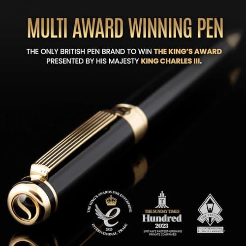 Scriveiner Black Lacquer Ballpoint Pen -Stunning Luxury Pen, Real Gold Plating, Schmidt Black Refill, Best Gift Set for Men & Women, Professional Executive Office, Nice Fancy Designer Pens