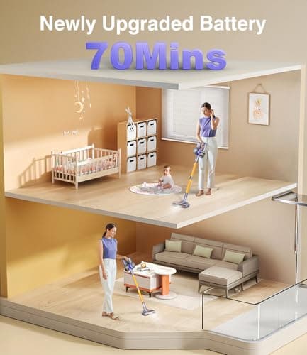 Cordless Vacuum Cleaner, 580W 50Kpa Powerful Stick Vacuum, Up to 70Mins Rechargeable Battery, Vacuum Cleaners for Home Anti-Tangled Lightweight Handheld for Hardwood Floor, Carpets, Pet Hair