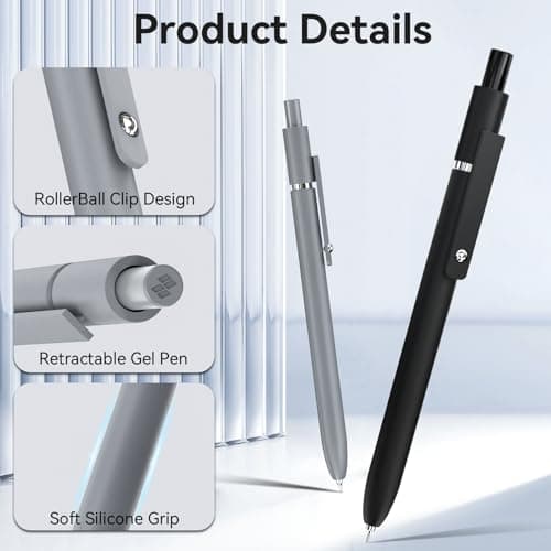Gel Pens, 6 Pcs 0.5mm Fine Point Black Ink Pen With Smooth Writing, Office Desk Accessories, School Supplies Gifts for Men Women, Quick Dry Pens Ballpoint For Journaling, Black/Gray/White