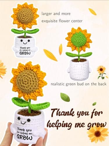 U-Goforst Teacher Appreciation Gifts, Emotional Cheer Thank You Gifts for Women Boss Coworkers Friends, Support Positive Handmade Crochet Sunflower Pot for Birthday Christmas Last Day of School