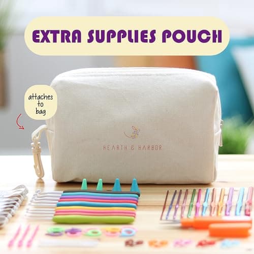 Hearth & Harbor Crochet Bag Organizer – Durable Knitting Bag, Yarn Organizer for Crochet Accessories and Supplies, Canvas Yarn Bag, Crochet Organizer with Accessories Case, Yarn Storage Organizer