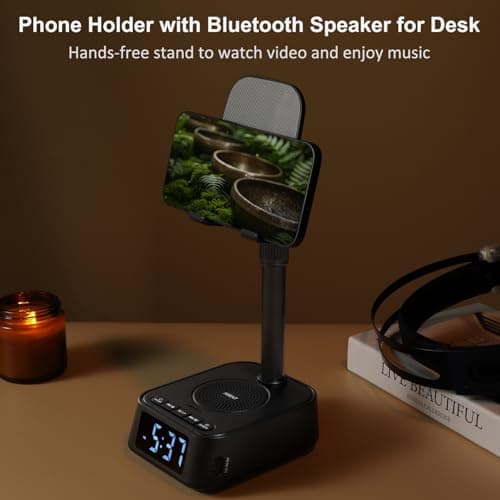 Gifts for Men Women, Adjustable Phone Stand Bluetooth Speaker, Birthday Gifts Him Husband, Phone Holder for Kitchen Desk Bedroom, Cool Tech Gadget for Dad Mom Boyfriend, Christmas Ideal
