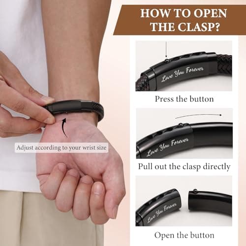 Men's Bracelets Gifts for Men - Brown Braided Leather Infinity Knot Bracelets Engraved Love Massage for Son Man Husband Boyfriend, Personalized Mens Bracelets Jewelry Gift for Birthday Christmas