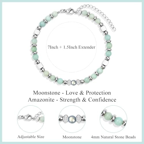 JoycuFF 𝗕𝗶𝗿𝘁𝗵𝗱𝗮𝘆 𝗚𝗶𝗳𝘁𝘀 𝗳𝗼𝗿 𝗪𝗼𝗺𝗲𝗻 𝗠𝗼𝗼𝗻𝘀𝘁𝗼𝗻𝗲 𝗕𝗿𝗮𝗰𝗲𝗹𝗲𝘁𝘀, 6 7 8 9 10 11 Year Old 13th 16th 18th 21st 30th 40th 50th 60th Birthday Gifts Amazonite Moonstone Bracelet