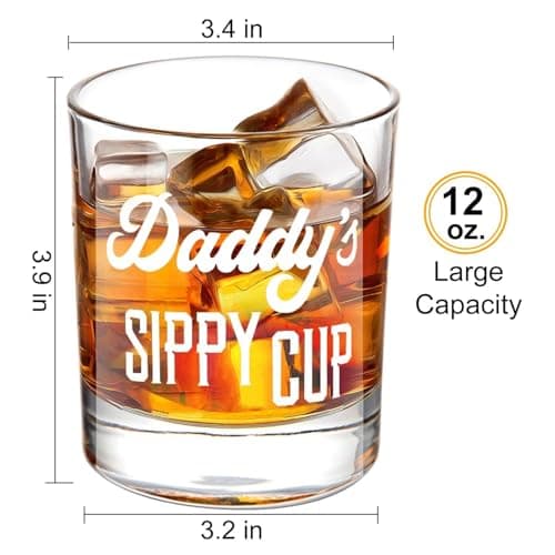 LIGHTEN LIFE Daddy's Sippy Cup Whiskey Glass 12 oz,Unique Dad Gift in Valued Wooden Box,Funny Gag Gift for New Dad,Father,Husband from Kids Wife for Father's Day,Birthday,Christmas