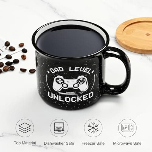 Cabtnca New Dad Gifts First Time, Dad Level Unlocked Mug, Birthday Christmas Father's Day Gifts for New Daddy, 15 Oz