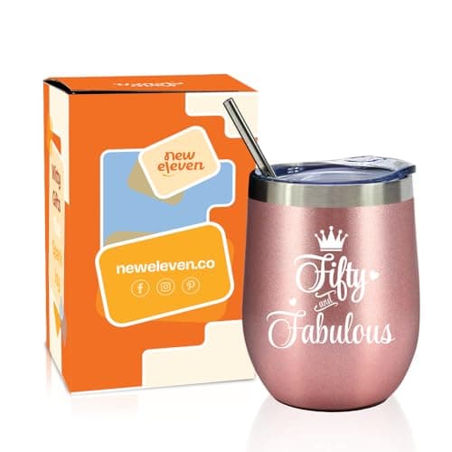 NewEleven 50th Birthday Gifts For Women, Her - 1975 50th Birthday Decorations - Gift For Women Turning 50-50 Year Old Gifts For Her, Mom, Wife, Friends - 12 Oz Wine Tumbler