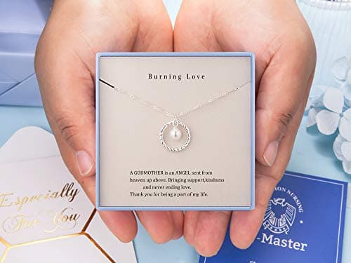Burning Love Godmother Necklace Godmother Gifts from Goddaughter&GodSon Sterling Silver Circle Necklace for Women Birthday Gifts Christmas Gifts