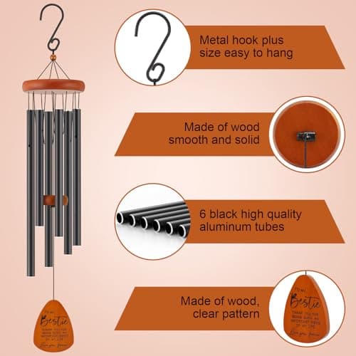 Bestie Gift for Women, Friend Gifts for Women, Unique Friendship Gifts for Birthday, Mothers Day, Christmas, 32 Inch Wind Chimes Gift for Home Decor