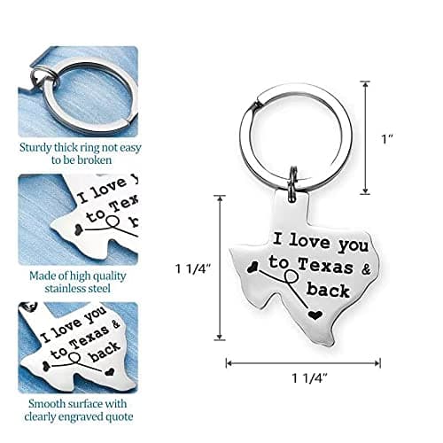 Texas Keychain Long Distance Relationships Gifts I Love You to Texas and Back