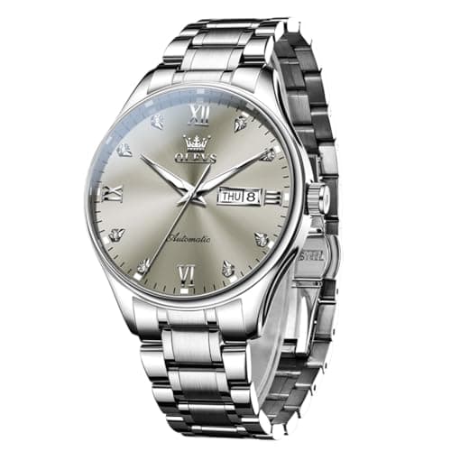 OLEVS Automatic Watches for Men Self Winding Mechanical Wristwatch Luxury Business Dress Stainless Steel Luminous Waterproof Calendar Mens Watch