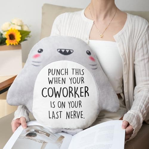 Novelty Cute Plush Shark Pillow- Funny Coworker Leaving/Birthday Gifts Offices, Gag Gift for Friend Sister Brothers Boyfriend Girlfriend Husband Wife, Stress Relief, White Elephant Gifts