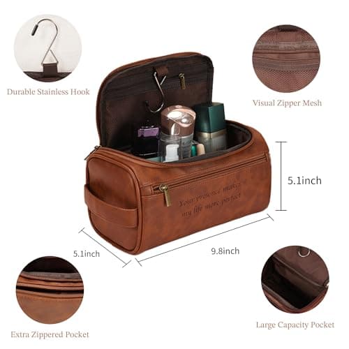 Easycosy Personalized Toiletry Bag for Men, Engraved with Pattern & Text, PU Leather Men's Toiletry Bag for Traveling, Father's Day Memories Gifts for Him Men Boyfriend Husband
