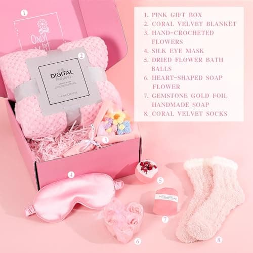 Happy Birthday Gifts for Women, Christmas Valentines Anniversary Birthday Self Care Gifts Basket Set for Women Girlfriend Her Friend Sister Wife Daughter Friend Grandma Skin Care Kit Ideal Gifts