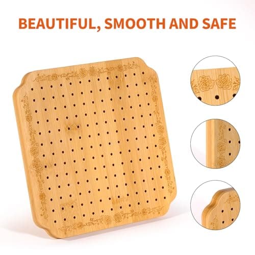CraftyManor 7.6 in Blocking Boards for Crochet Projects with Rose Pattern, Crochet Blocking Board with Pegs, Granny Square Blocking Board with 20 Stainless Steel Pegs, Bamboo