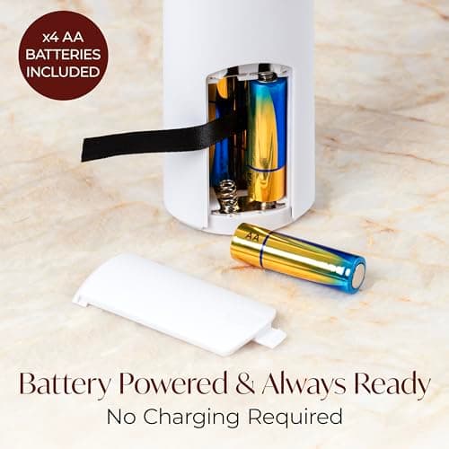 Electric Wine Opener Battery Operated with Stand and Built-in Foil Cutter - Automatic Wine Opener - Electric Corkscrew for Easy Cork Removal - Best Gift for Wine Lover (White & Rose Gold)