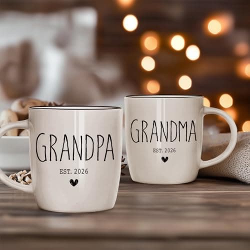 Promoted To Grandparents 2026 Mug Set, Grandma And Grandpa 2026 Ceramic Mugs, Pregnancy Announcement for Grandparent Mug Set, Grandma And Grandpa Announcement Gifts 13Oz
